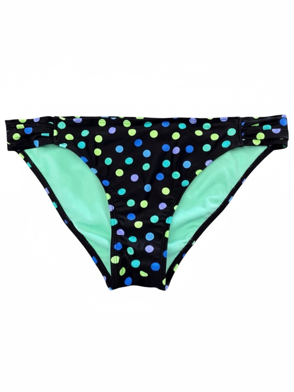 INMOCEAN Black Purple Green Blue Polka Dot Side Tab Retro Pinup Bikini Bottoms M